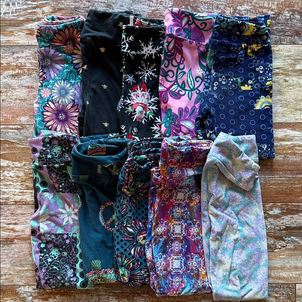 LuLaRoe Kids' Leggings with Blue and Multicolor Patterns